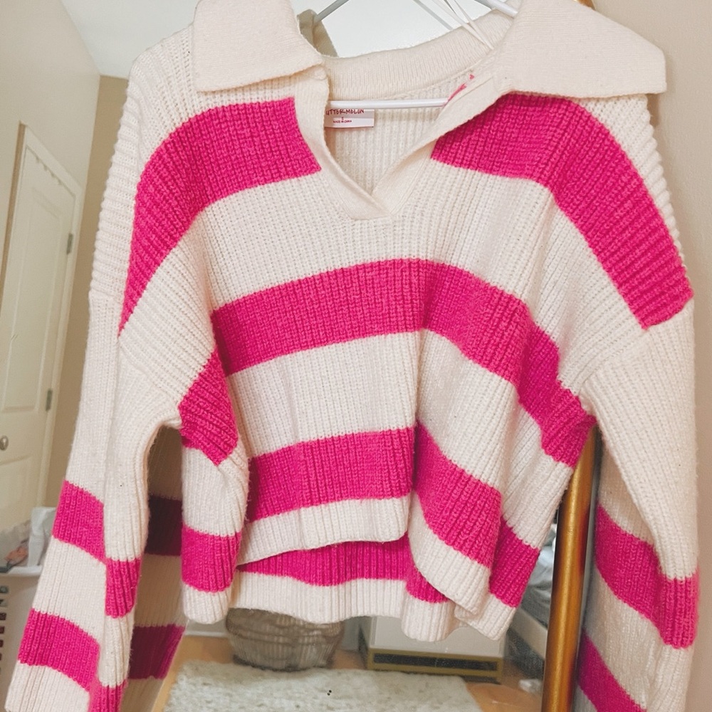 Pink and Cream Striped Sweater